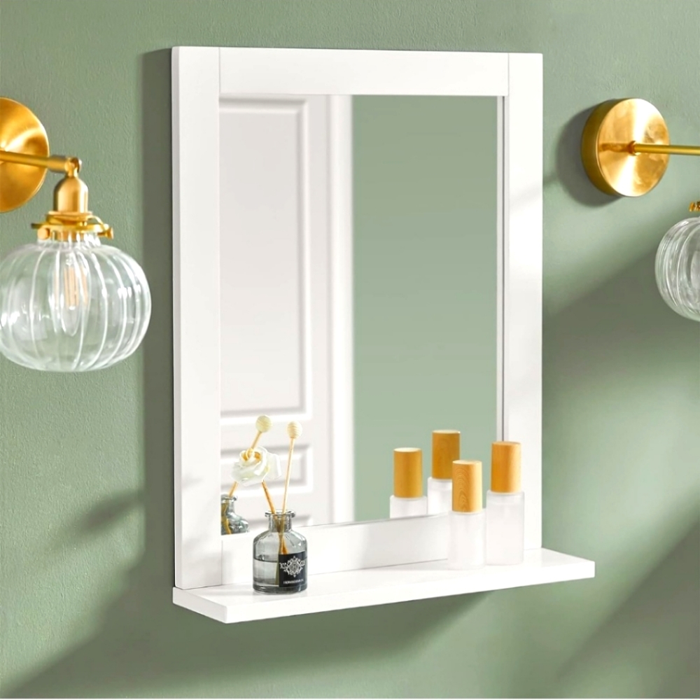 Haotian White Wall Mounted BathroomMirror with Shelf